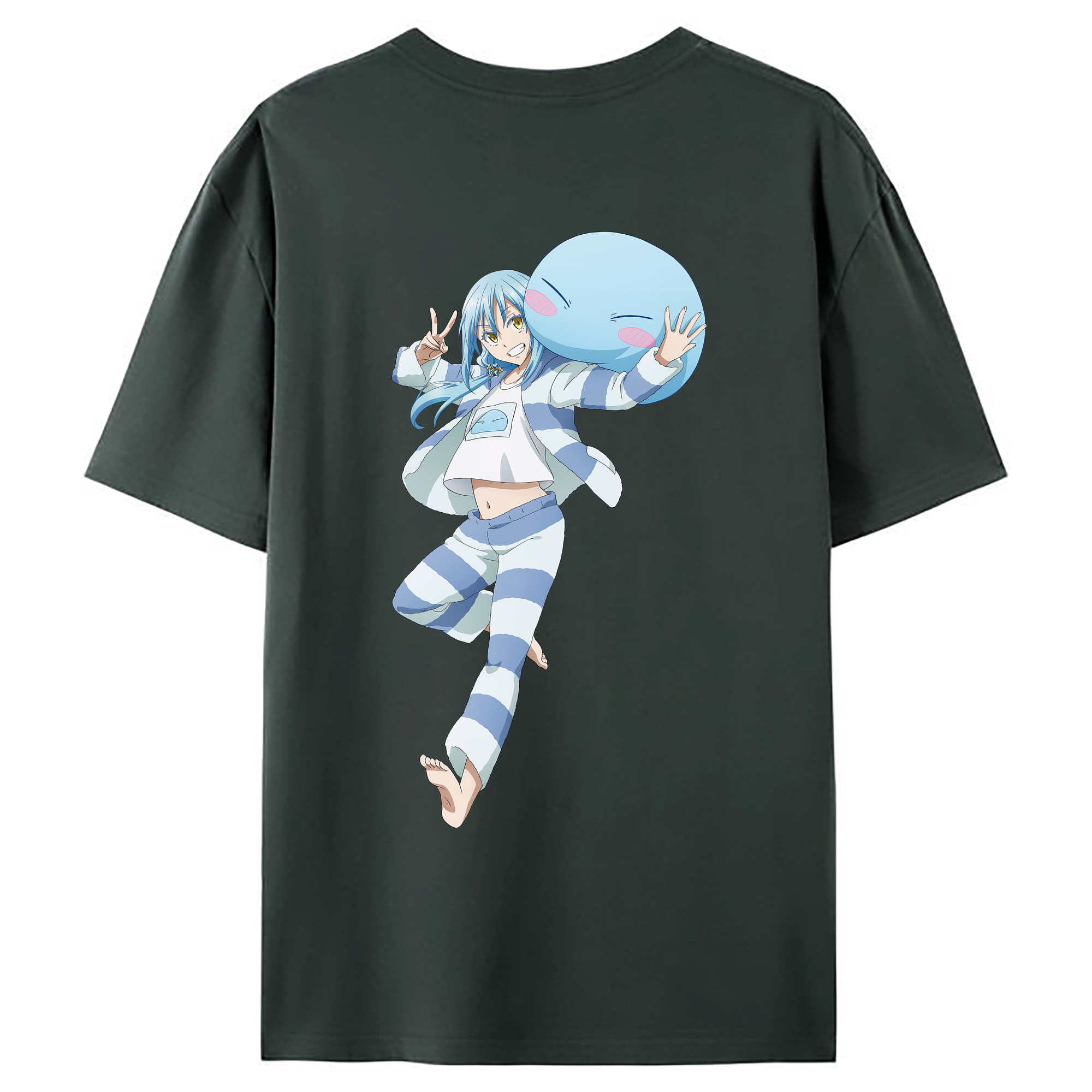 （画像用） 転スラ Regarding Reincarnated to Slime 綿100％ メンズ半袖Tシャツ（バックプリント） 通気性